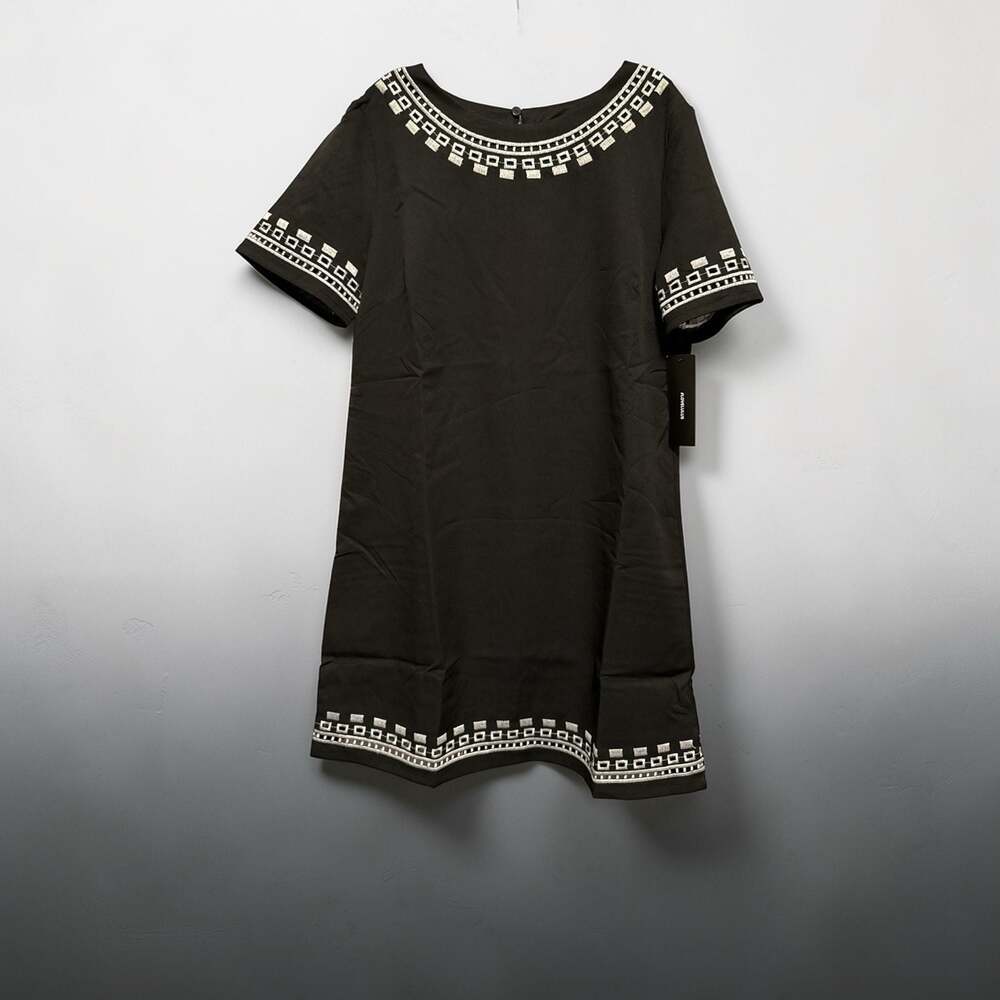 Lulus New Day Black Embroidered Short Sleeve Shift Mini Dress